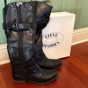 Steve Madden Black Leather Sonnya Boots